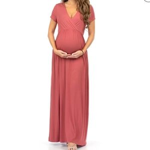 Motherbee Maternity maxi dress salmon pink orange medium